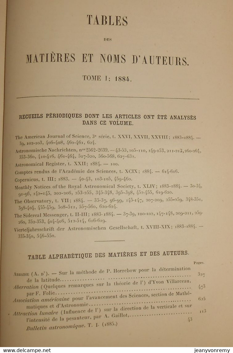 Bulletin Astronomique. Félix Tisserand. Tome I.1884. - Astronomie