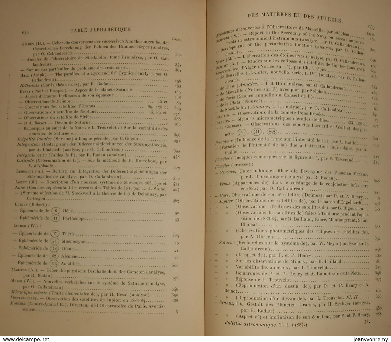 Bulletin Astronomique. Félix Tisserand. Tome I.1884.