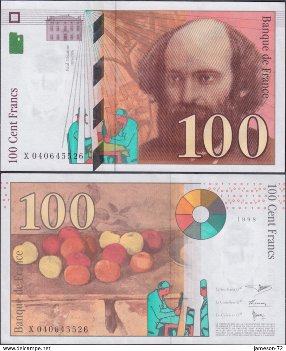 FRANCE - 100 Francs 1998 P# 158 Europe Banknote - Edelweiss Coins - 100 F 1997-1998 ''Cézanne''