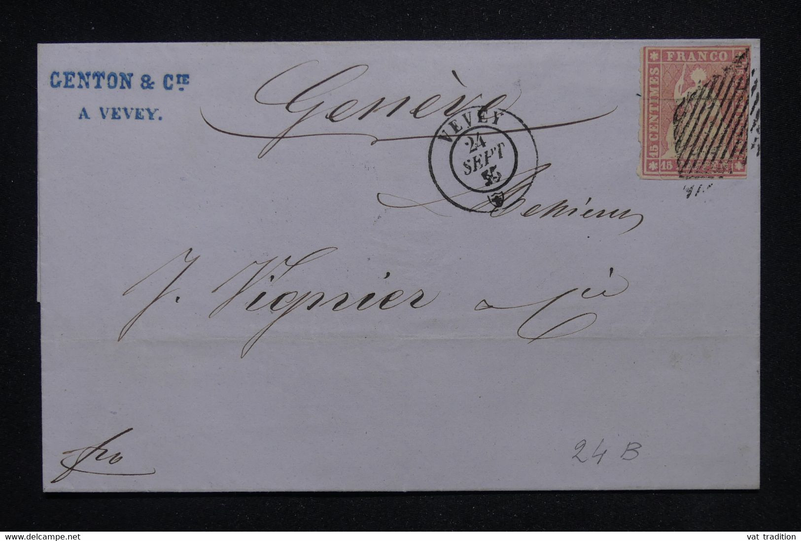 SUISSE -  Lettre De Vevey Pour Genève En 1855 Avec Déesse ND 15c  - L 119895 - Brieven En Documenten