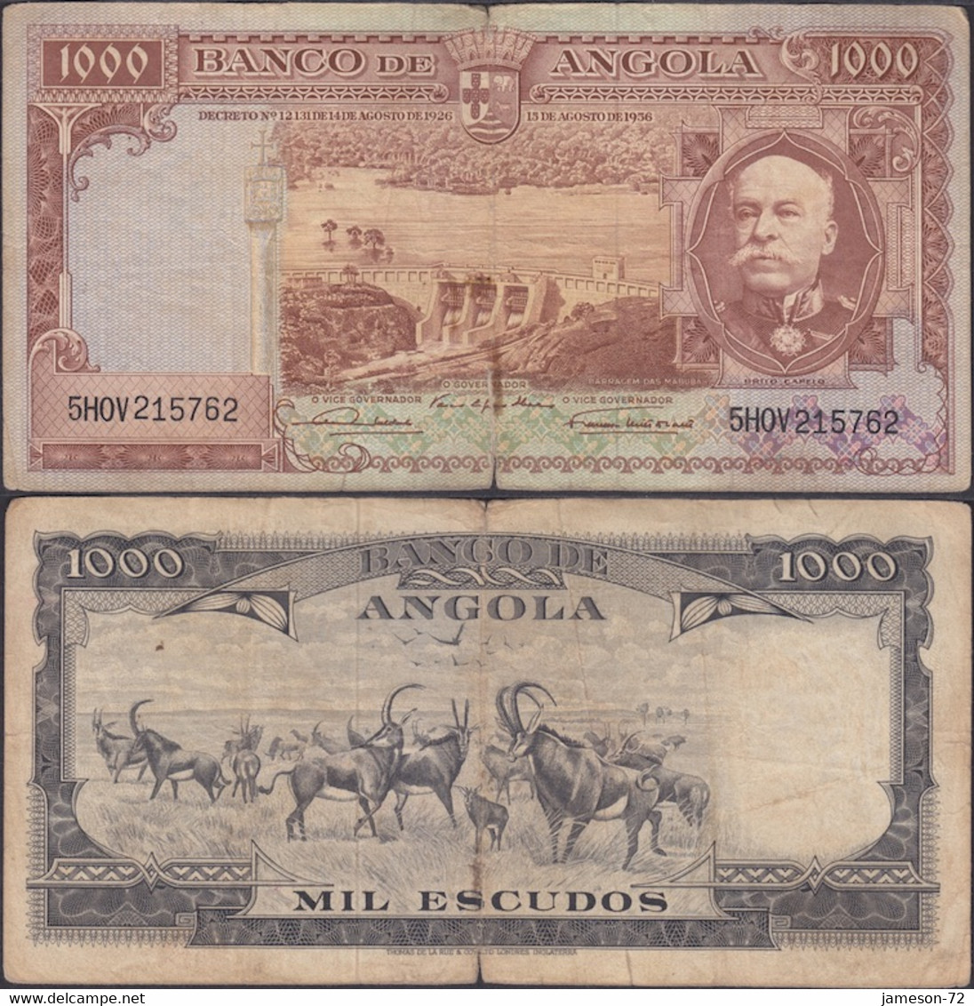 ANGOLA - 1000 Escudos 1956 P# 91 Africa Banknote - Edelweiss Coins - Angola