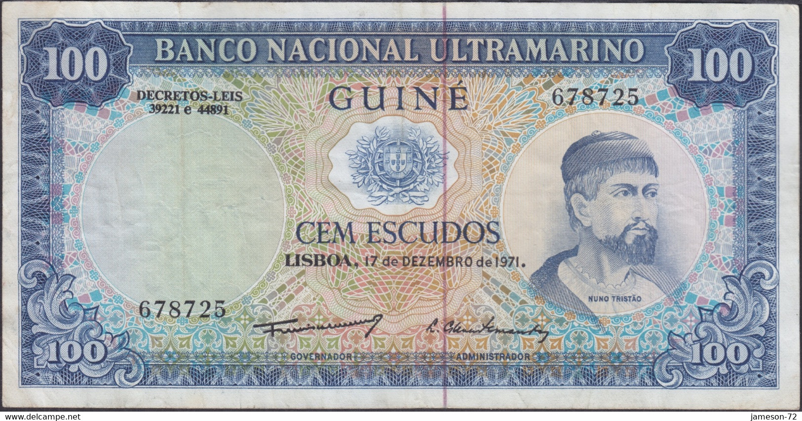 PORTUGUESE GUINEA - 100 Escudos 1971 P# 45 Africa Banknote - Edelweiss Coins - Guinea-Bissau