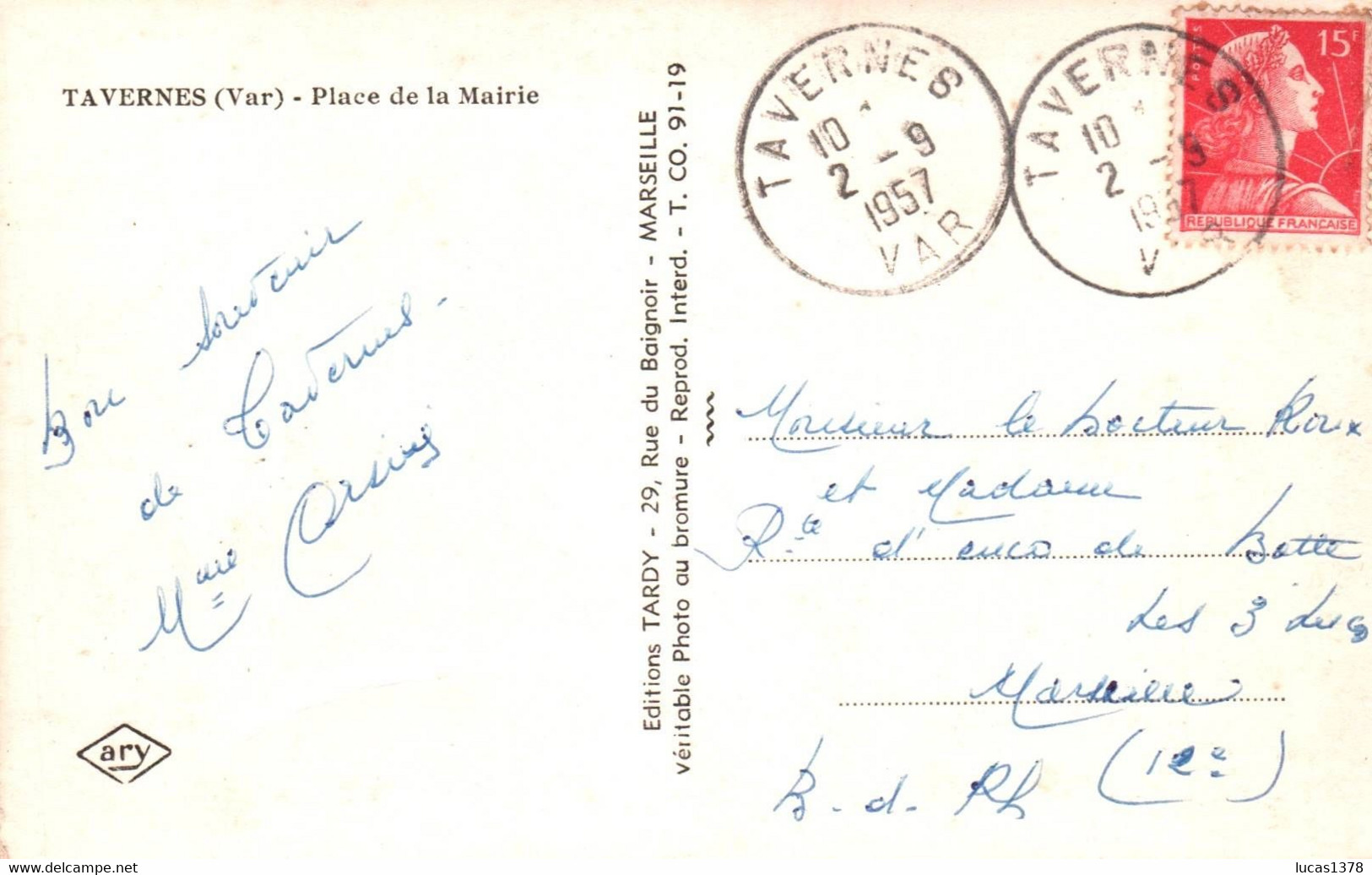 83 / TAVERNES / PLACE DE LA MAIRIE / CENTRAL BAR / 1957 - Tavernes