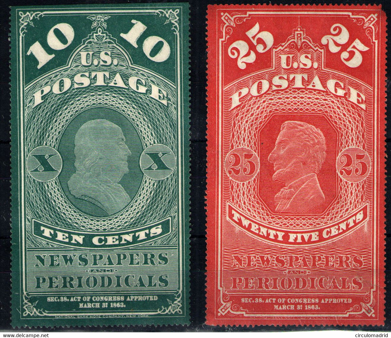 Estados Unidos (Periódicos) Nº 2/3 . Año 1865 - Zeitungsmarken & Streifbänder