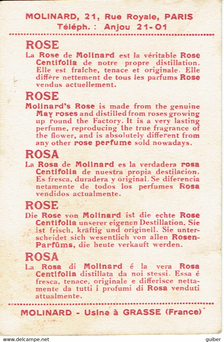 Carte Publicitaire Parfumée La Rose De Molinard Grasse Paris - Advertising