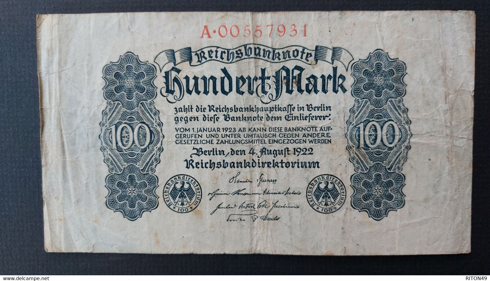 BILLET 1922 ALLEMAGNE 100 MARK - 100 Mark