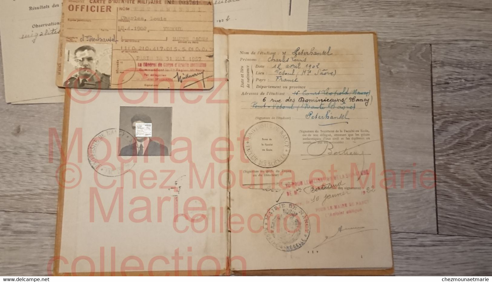 PETERHANSEL NE A VESOUL CARTE IDENTITE MILITAIRE OFFICIER LIVRET UNIVERSITAIRE NANCY - Documenti