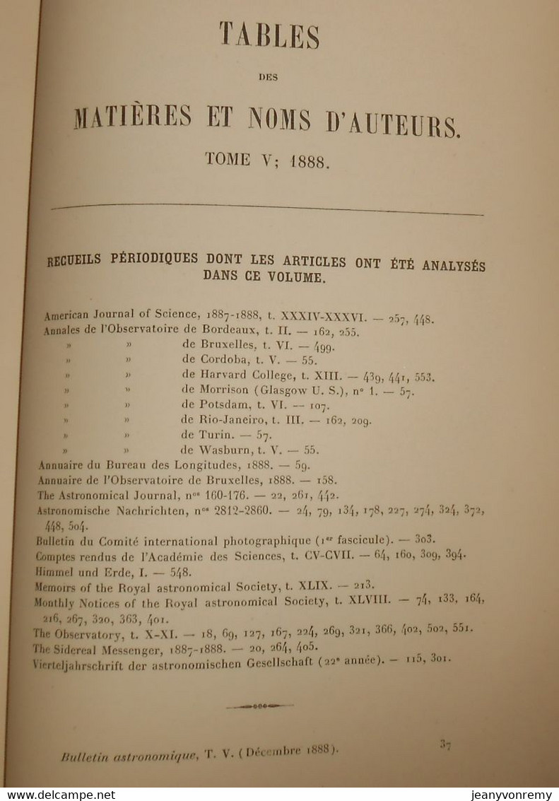 Bulletin Astronomique. Félix Tisserand. Tome V.1888. - Astronomie