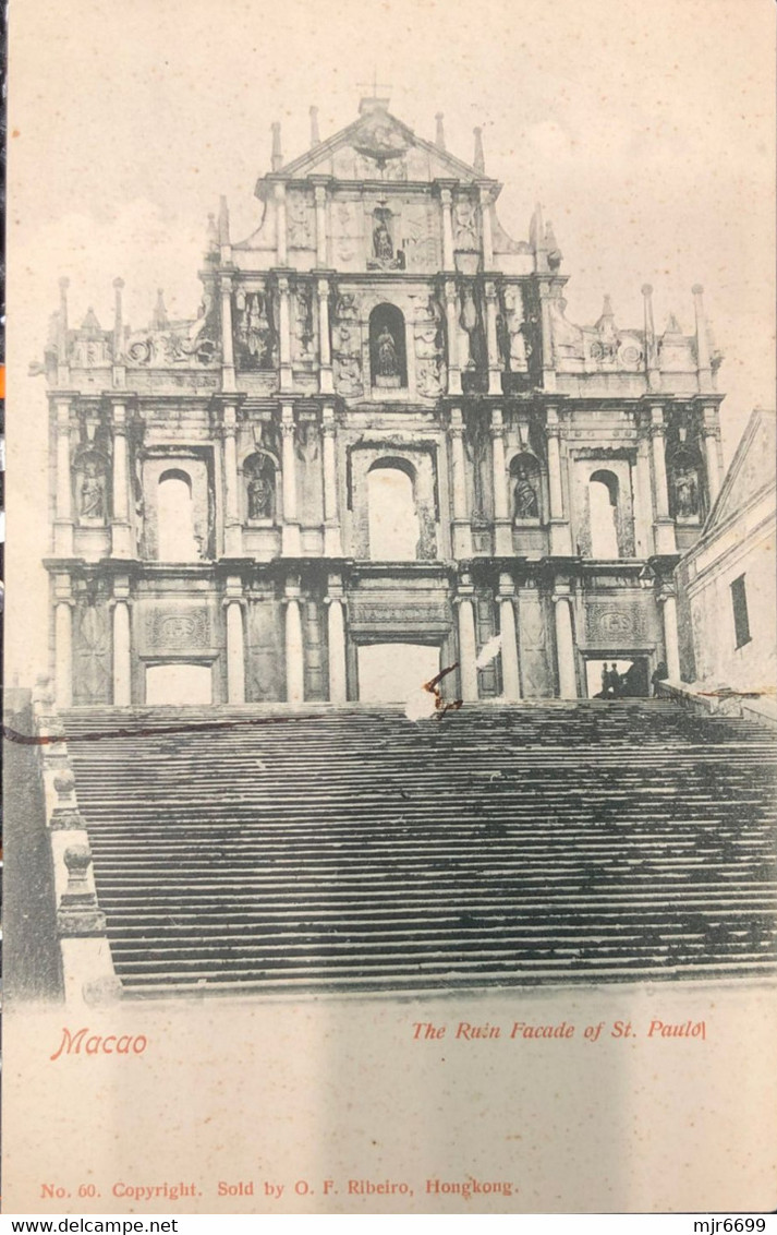 MACAU 1900'S PICTURE POST CARD WITH VIEW OF RUINS OF ST PAUL'S CHURCH/CATHEDRAL - FACADE OF THE ANSIENT JESUIT CHURCH - Macau