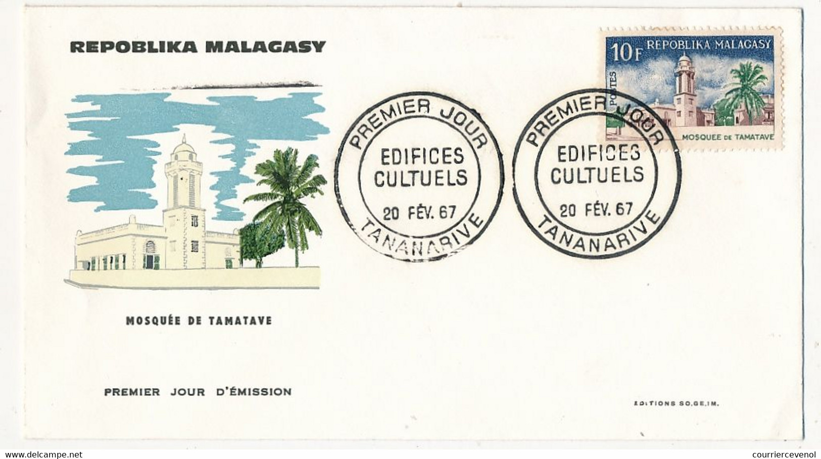 MADAGASCAR - 3 Enveloppes FDC - 3 Valeurs Edifices Cultuels - Tananarive - 20 Fév 1967 - Madagascar (1960-...)