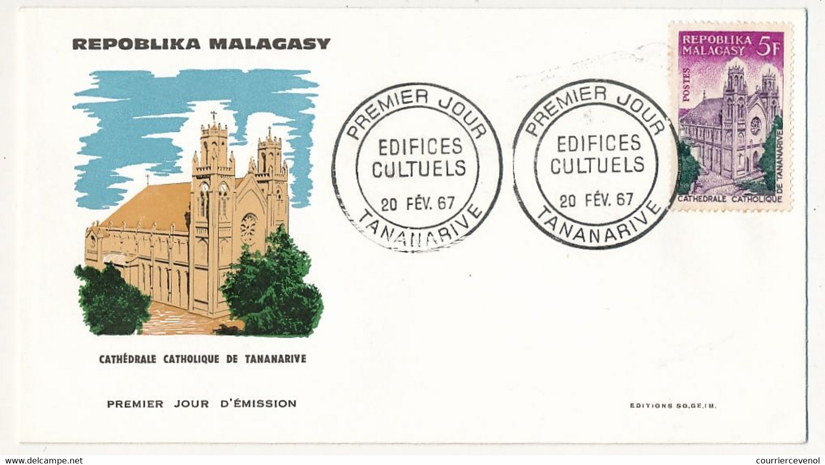 MADAGASCAR - 3 Enveloppes FDC - 3 Valeurs Edifices Cultuels - Tananarive - 20 Fév 1967 - Madagaskar (1960-...)