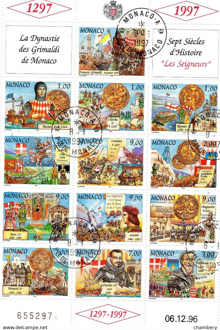 Monaco - 700ème Anniversaire "Les Seigneurs De Monaco" - Feuillet Oblitéré N°2089 à 2101 De 1997 - Usados
