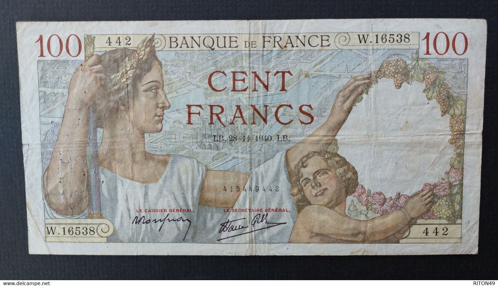 BILLET 1940 FRANCE 100 FRANCS - 100 F 1939-1942 ''Sully''