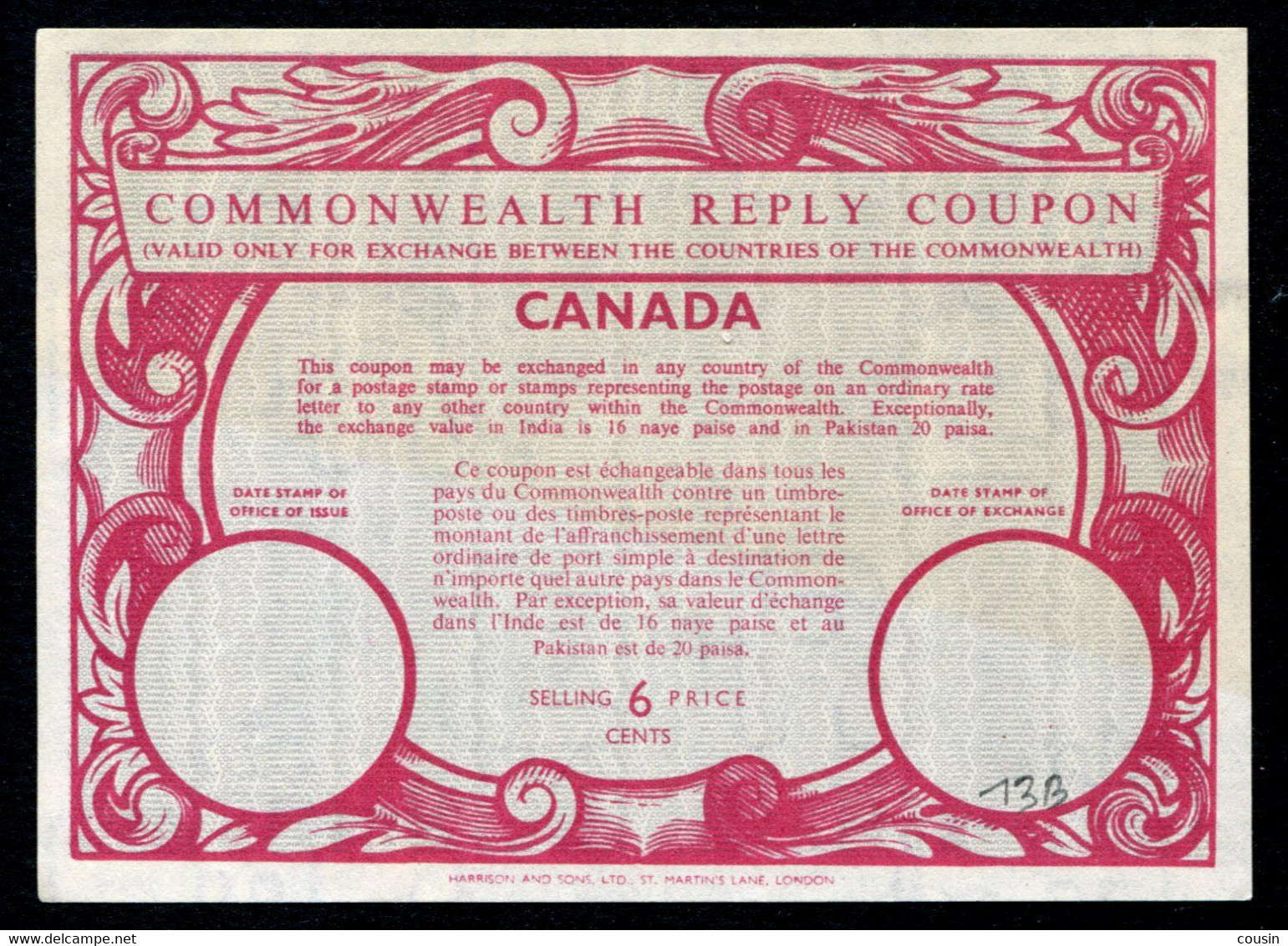 CANADA   Commonwealth Reply Coupon / Coupon Réponse Régime Britannique - Reply Coupons