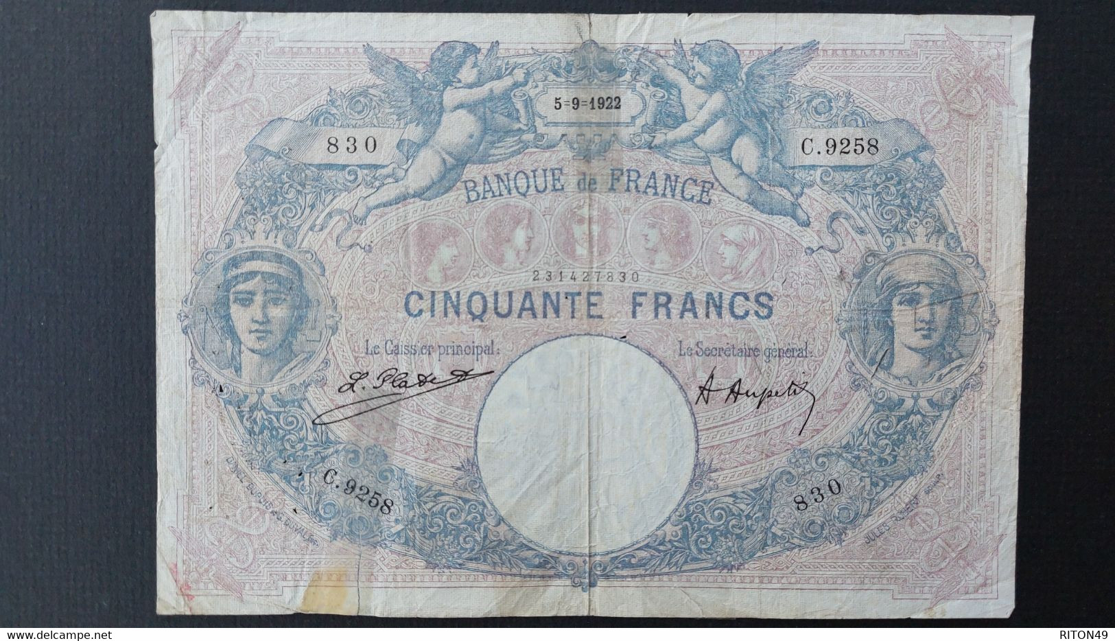 BILLET 1918 FRANCE 50 ENVOI RECOMMANDE A LA CHARGE DE L'ACHETEUR PAS DE RETOUR POSSIBLE PAIEMENT PREFERENCE VIREMFRANCS - 50 F 1889-1927 ''Bleu Et Rose''