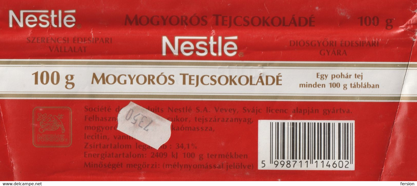 1990 HUNGARY Szerencsi  Nestlé MILK Hazelnut CHOCOLATE - LABEL VIGNETTE Paper Package - Switzerland Licence - Chocolat