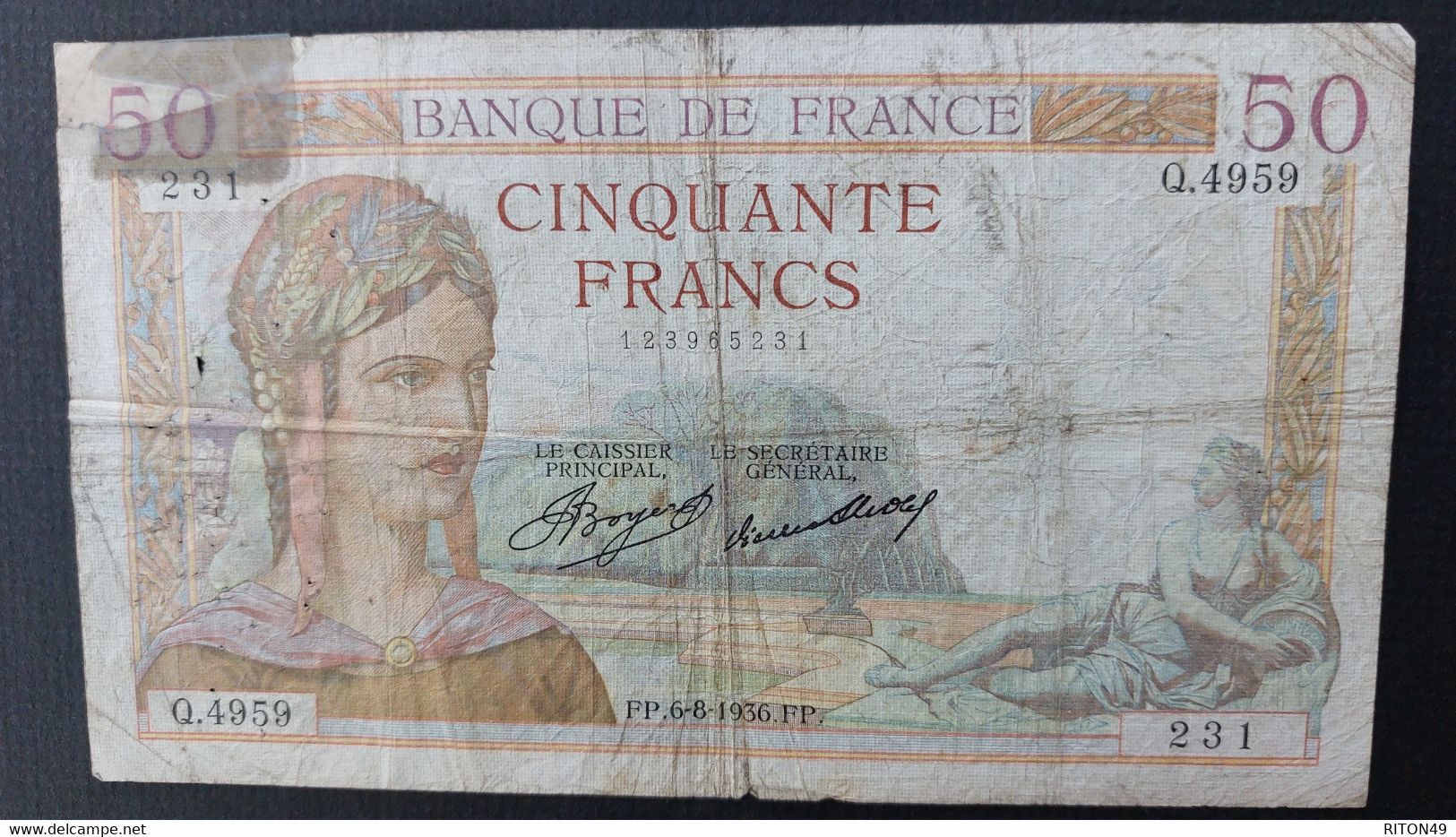 BILLET 1936 FRANCE 50 FRANCS - 50 F 1934-1940 ''Cérès''