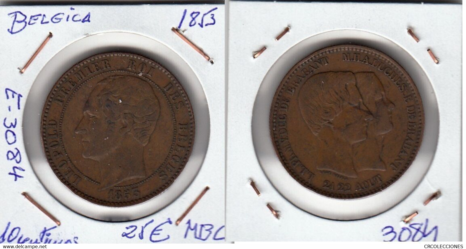 E3084 MONEDA BELGICA 10 CENTIMOS 1853 MBC 25 - Andere & Zonder Classificatie