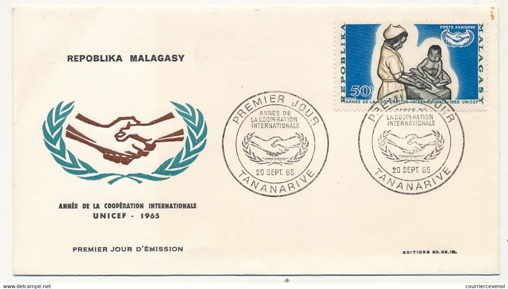 MADAGASCAR - 1 Enveloppe FDC - Année De La Coopération Internationale - 20 Sept 1969 - Tananarive - Madagaskar (1960-...)