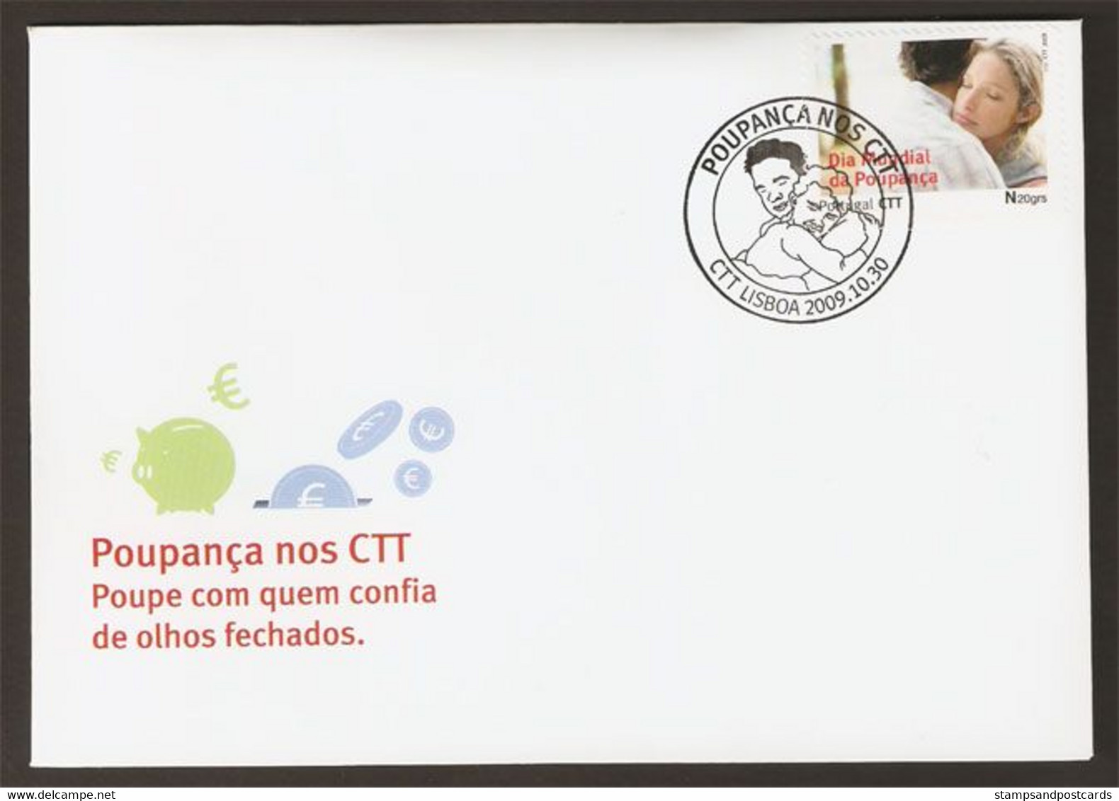 Portugal Lettre Timbre Personnalisé Journée Mondiale D'Epargne 2009 Cover Personalized Stamp And Event Pmk Savings Day - Briefe U. Dokumente