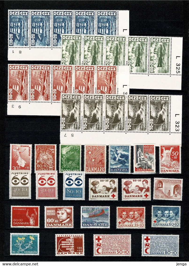 Denmark; 22 Different And 4 Strips Of 5 MNH(**) Charity Stamps. - Sammlungen