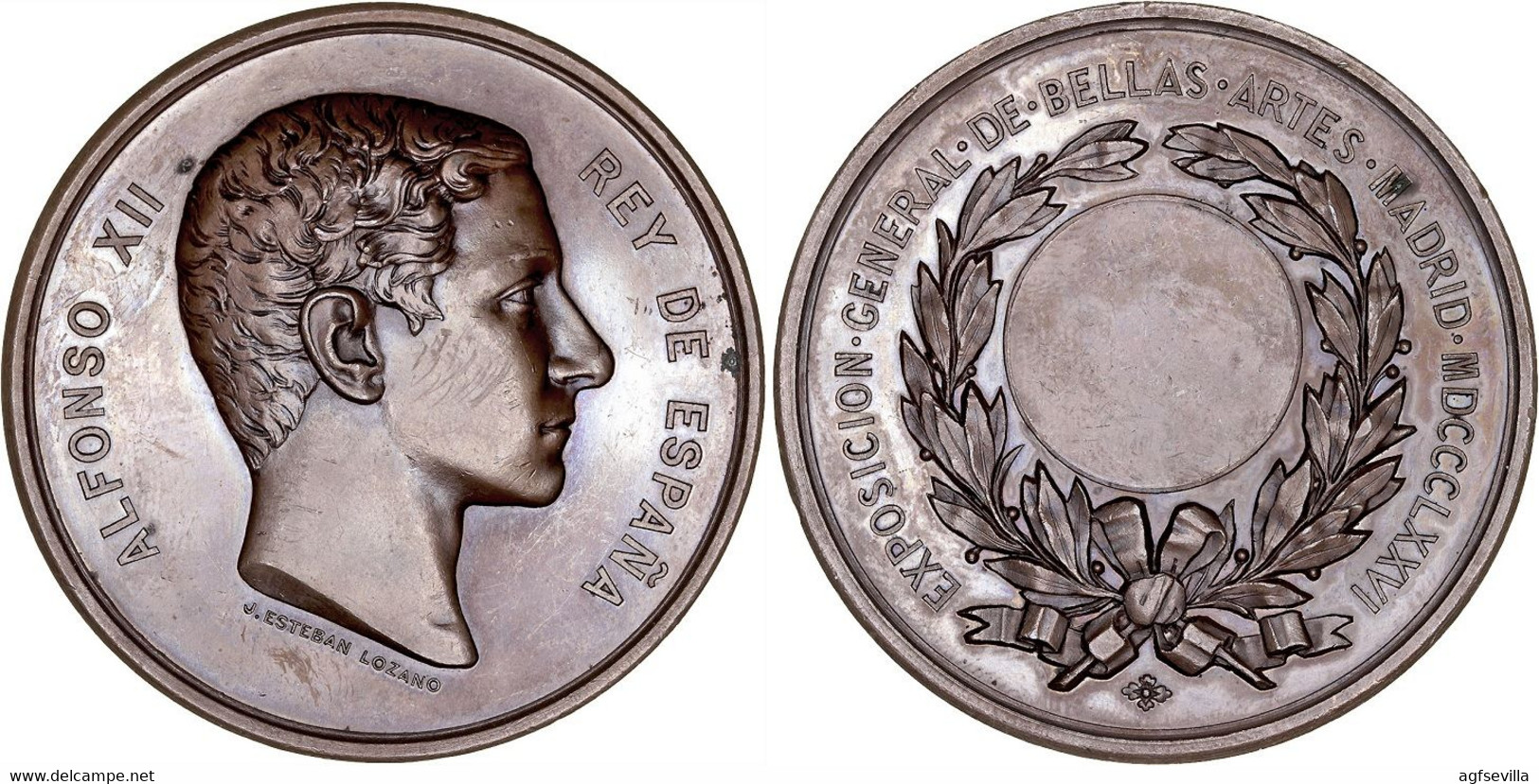 ESPAÑA. ALFONSO XII. MEDALLA EXPOSICIÓN GENERAL DE BELLAS ARTES 1.876. ESPAGNE. SPAIN MEDAL - Royal/Of Nobility