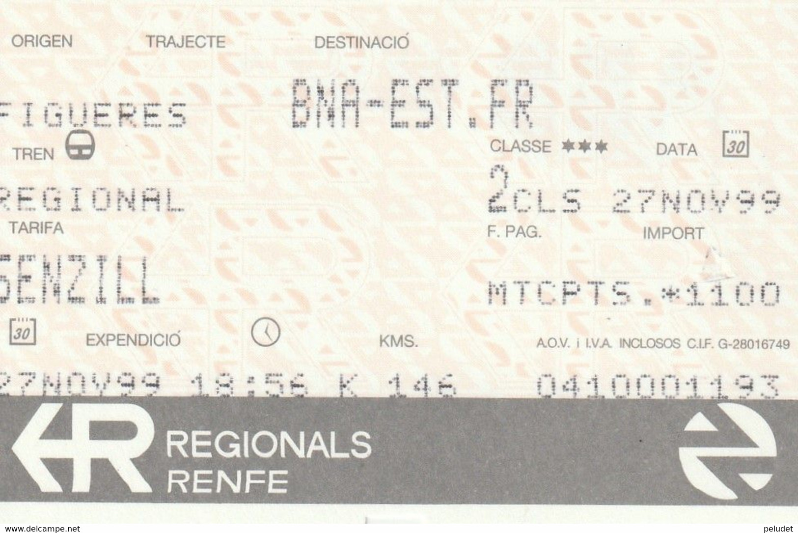 España Espagne Spain - Renfe Regional - Figueres - BNA-EST. FR 1999 - Europa