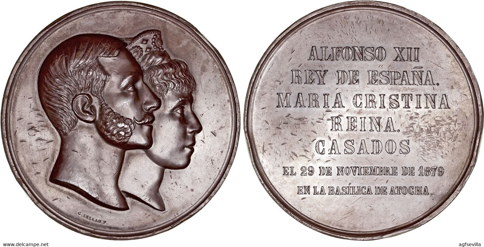 ESPAÑA. ALFONSO XII. MEDALLA BODA CON MARÍA CRISTINA. 1.879. ESPAGNE. SPAIN MEDAL - Royal/Of Nobility