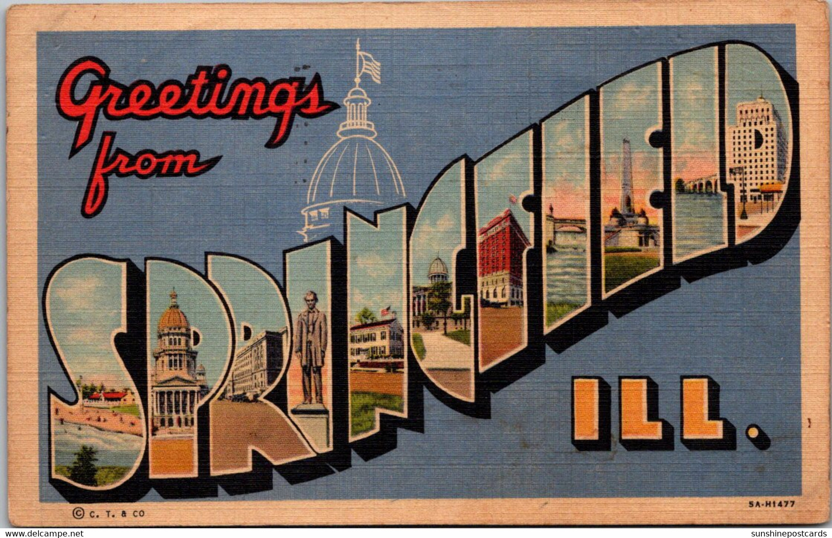 Illinois Greetings From Springfield Large Letter Linen 1959 Curteich - Springfield – Illinois