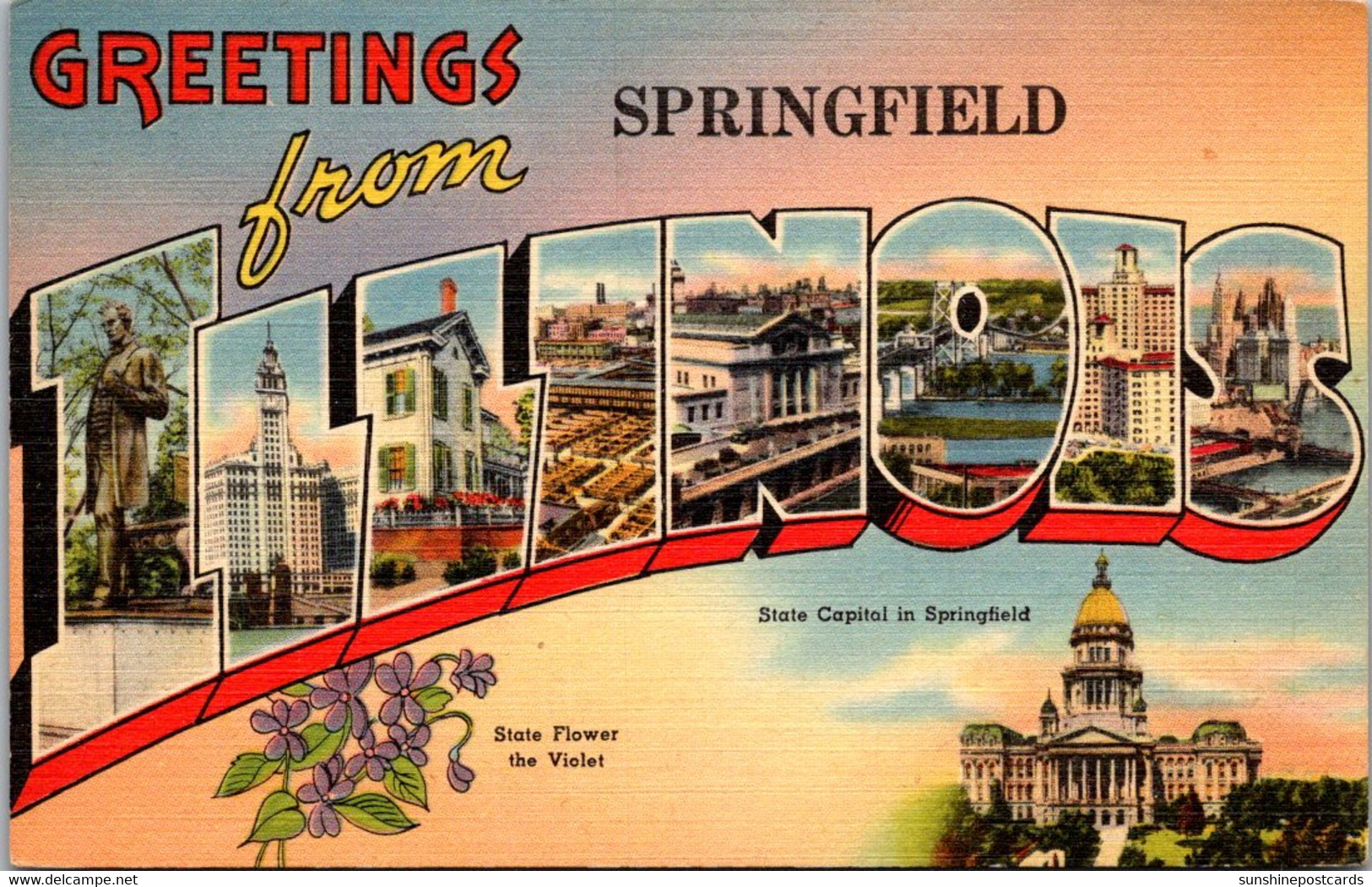 Illinois Greetings From Springfield Large Letter Linen - Springfield – Illinois