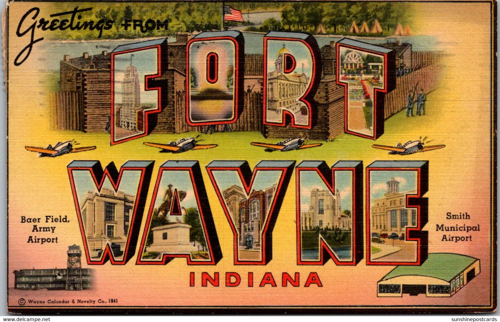 Indiana Greetings From Fort Wayne Large Letter Linen 1942 - Fort Wayne