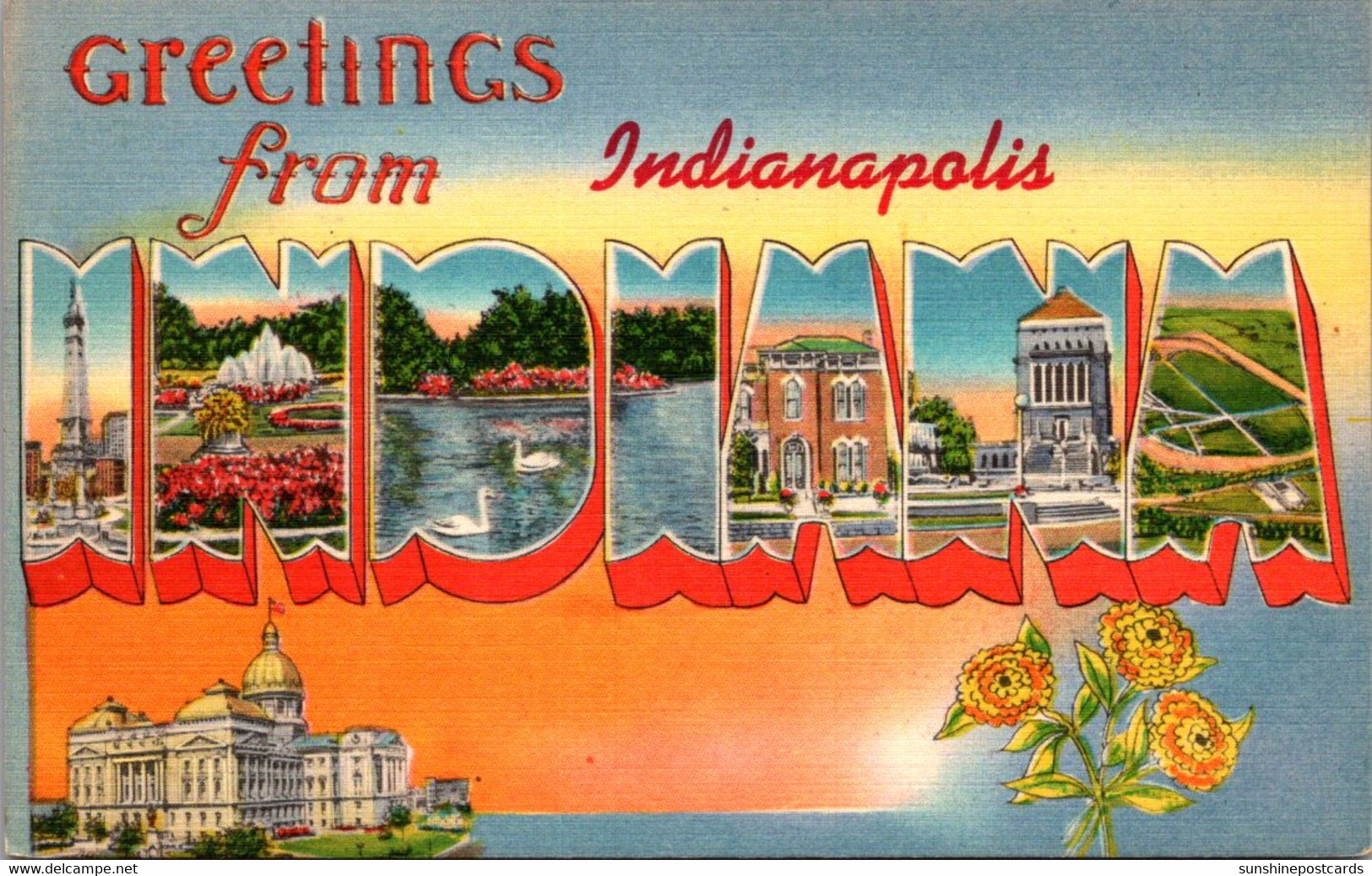 Indiana Greetings From Indianapolis Large Letter Linen - Indianapolis