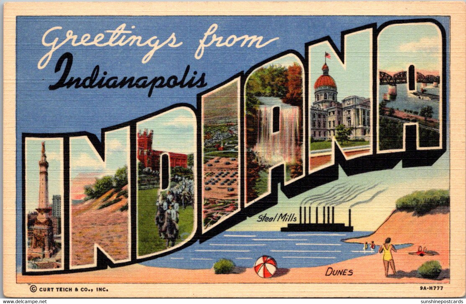 Indiana Greetings From Indianapolis Large Letter Linen Curteich - Indianapolis