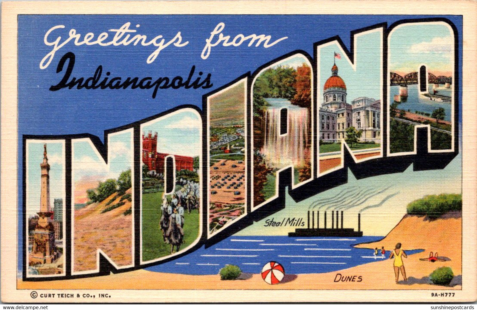 Indiana Greetings From Indianapolis Large Letter Linen Curteich - Indianapolis