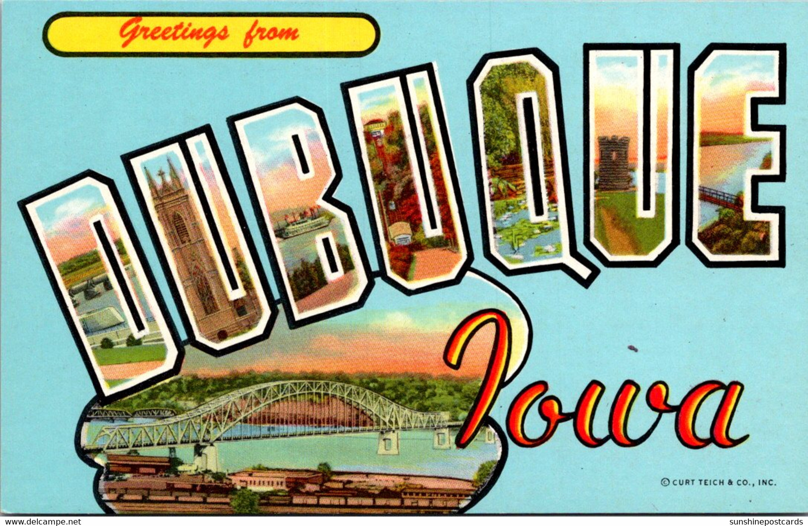 Iowa Greetings From Dubuque Large Letter Linen Curteich - Dubuque