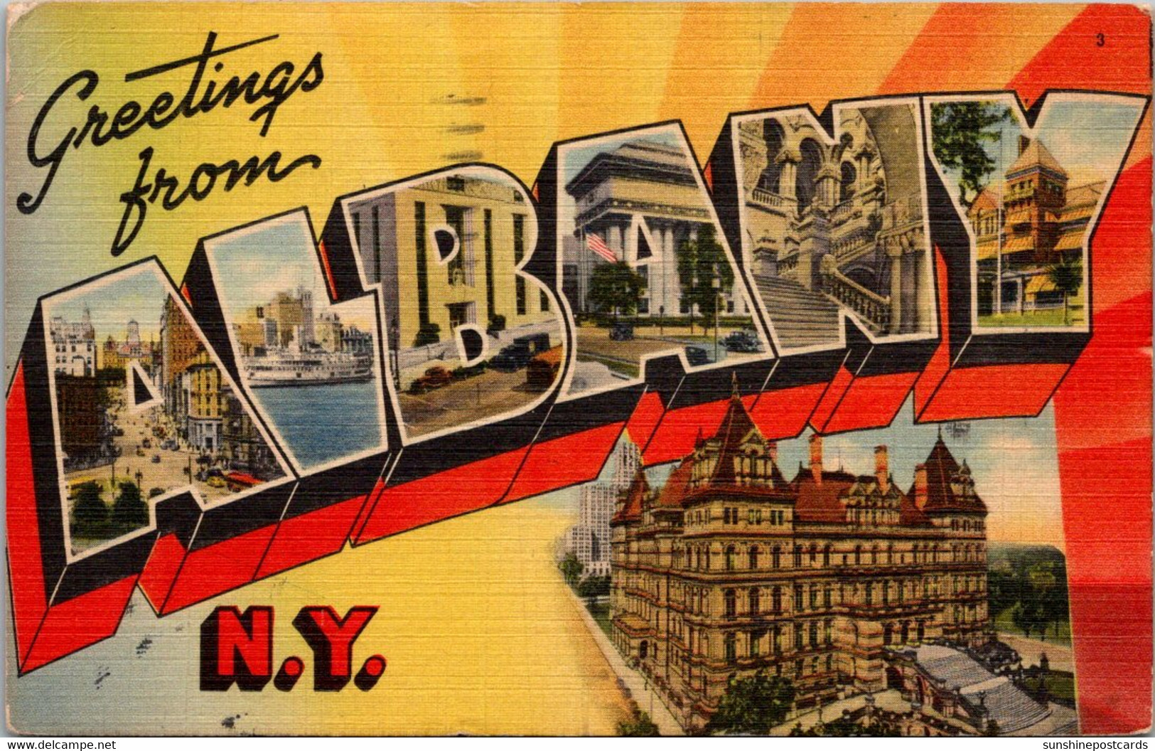 New York Greetings From Albany Large Letter Linen 1947 - Albany