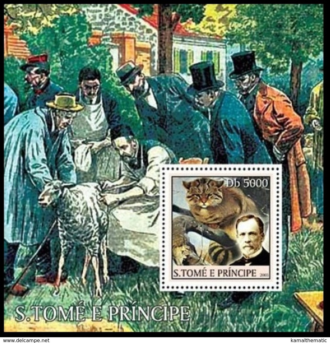 Sao Tome 2003 MNH MS, Louis Pasteur, Vaccines Rabies & Anthrax, Medicine, Immunology, Sheep, Cat, - Louis Pasteur