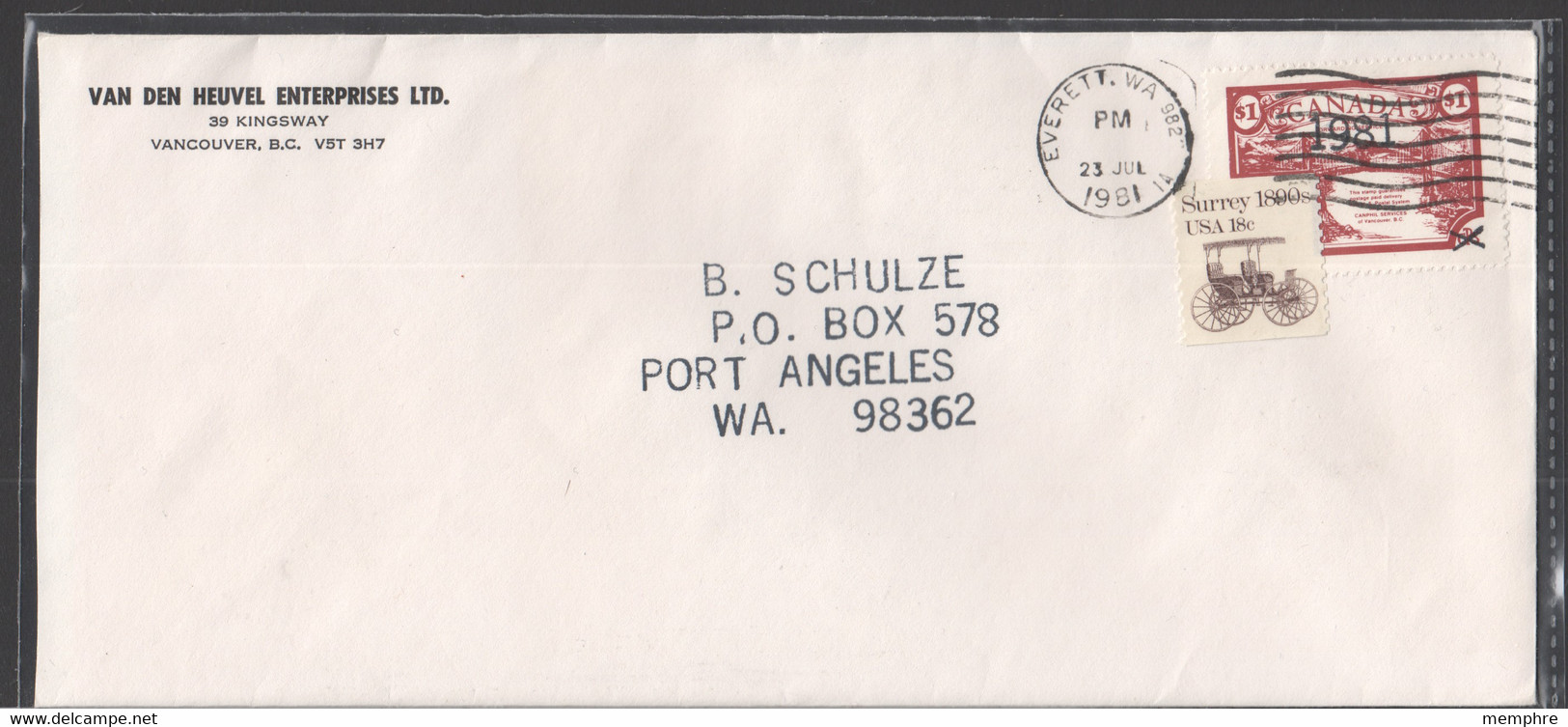 1981  Canphil Services Vancouver BC To Blaine WA  $1 Postal Strike Cover - Local, Strike, Seals & Cinderellas