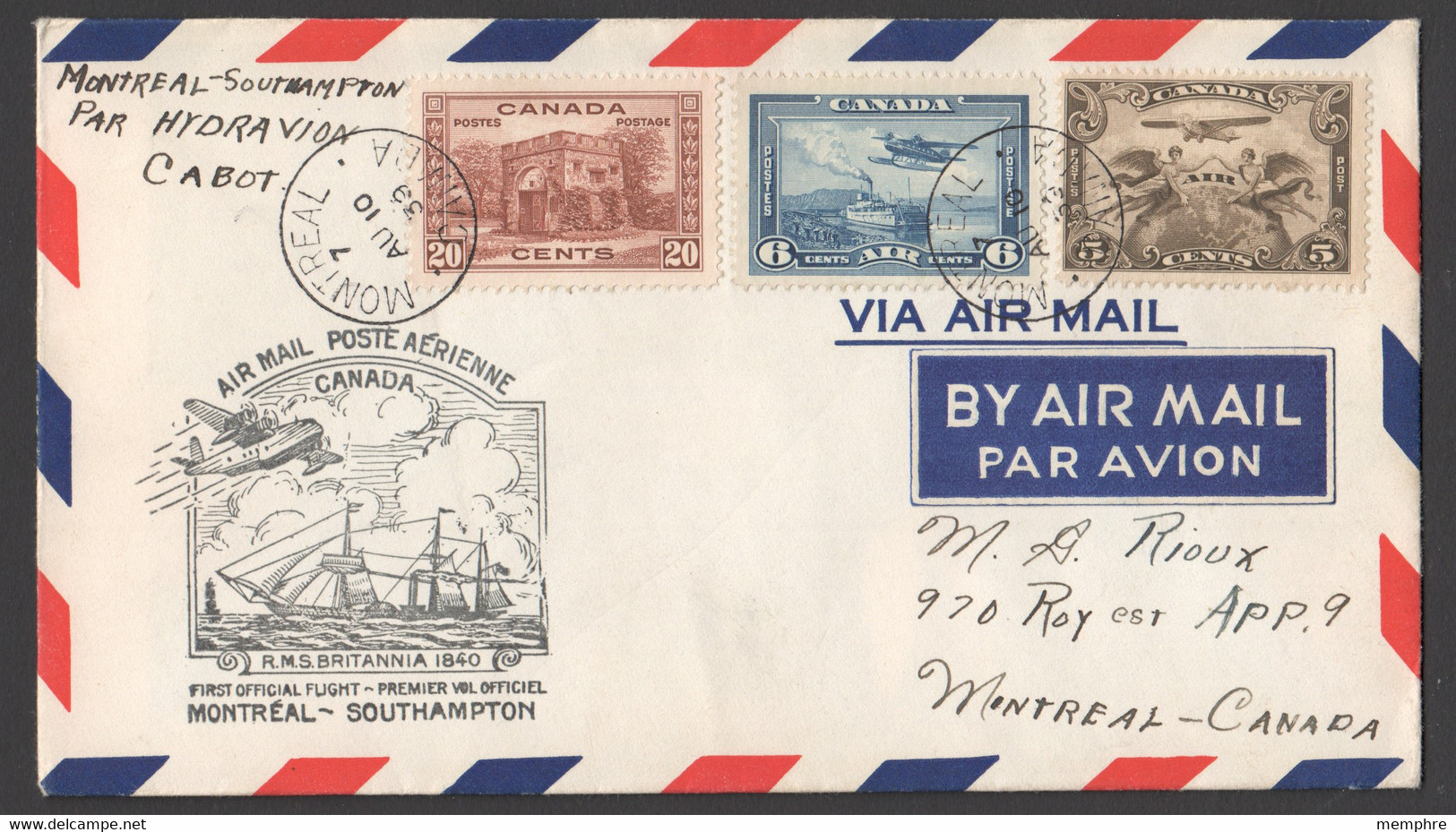 1929 First Flight  Montreal To Southampton - Airmail