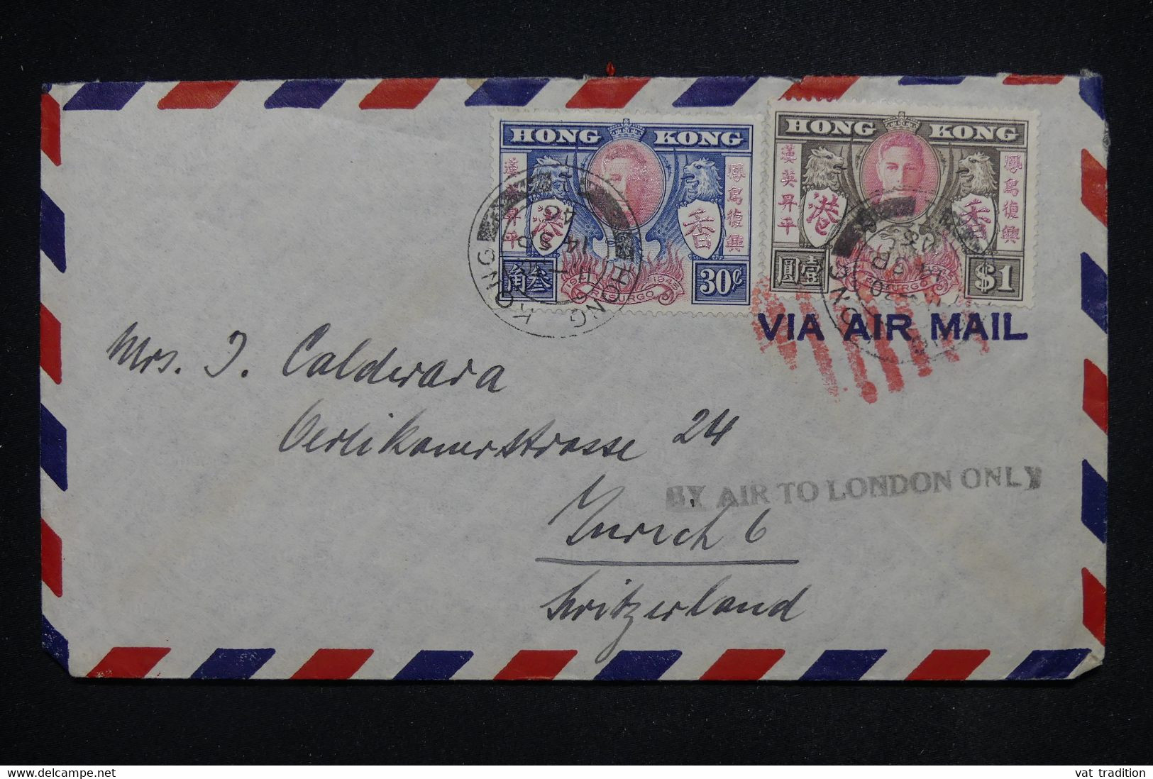 HONG KONG - Enveloppe Pour La Suisse En 1946 Par Avion, Affranchissement Bicolore - L 119956 - Briefe U. Dokumente