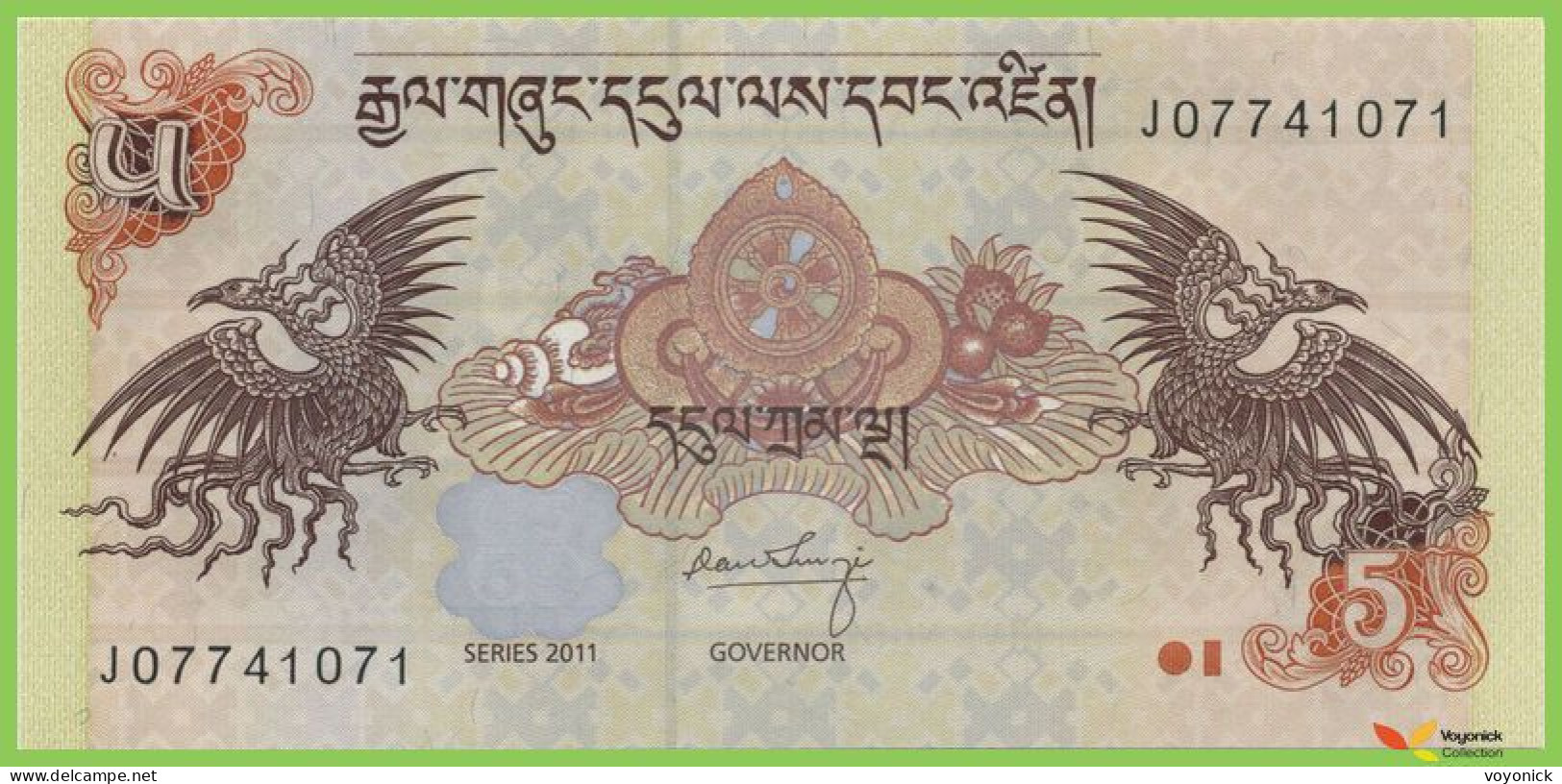 Voyo BHUTAN 5 Ngultrum 2011 P28b UNC Birds Prefix J - Bhutan