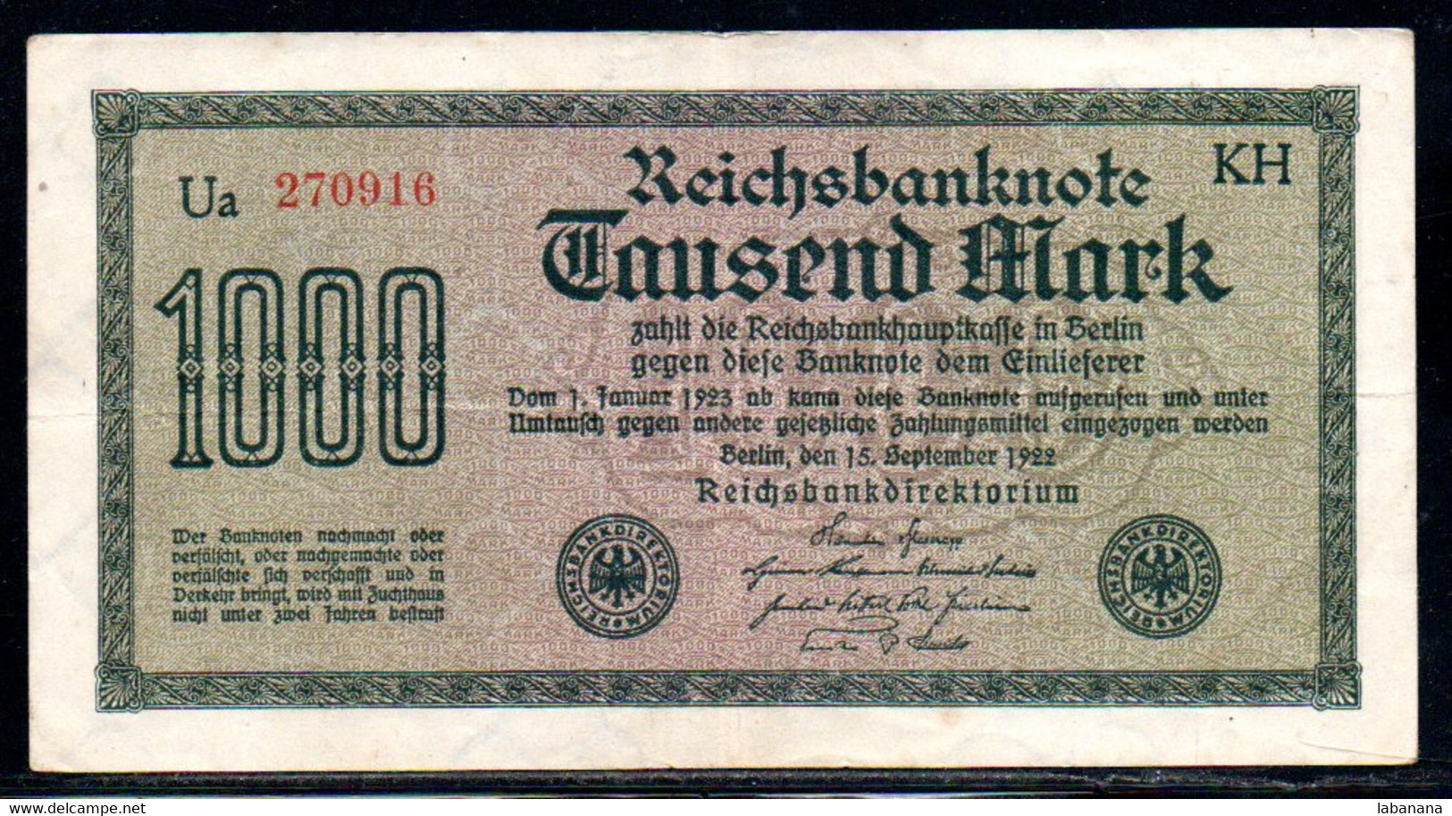 659-Allemagne 1000m 1922 KH-Ua - 1000 Mark