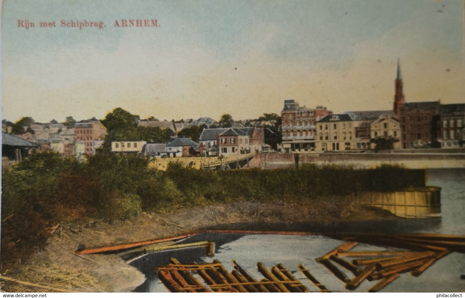 Arnhem // Rijn Met Schipbrug (Hout Transport Rivier) 19?? - Arnhem