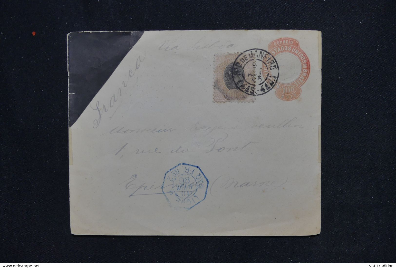 BRÉSIL - Entier Postal + Complément De Rio De Janeiro Pour La France En 1896 Avec Cachet De Ligne Maritime - L 120034 - Entiers Postaux