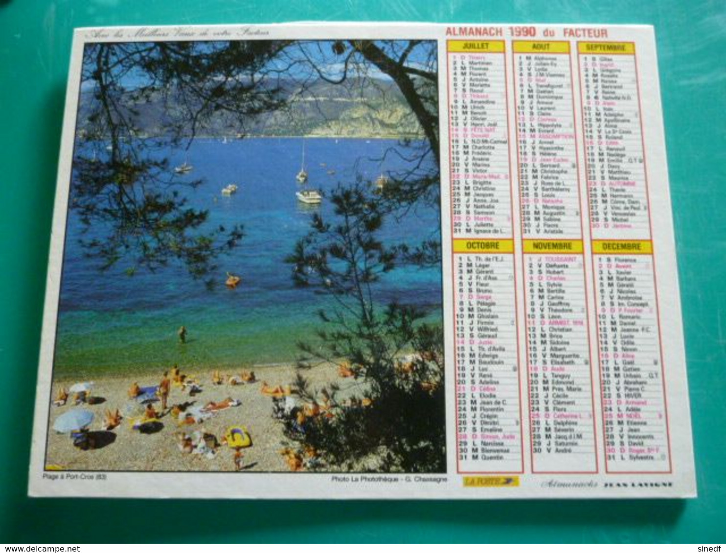 Calendrier 1990  Lavigne Plage PORT CROS Le Val D 'ANNIVIERS   Almanach Facteur PTT POSTE Département Sarthe - Grand Format : 1991-00