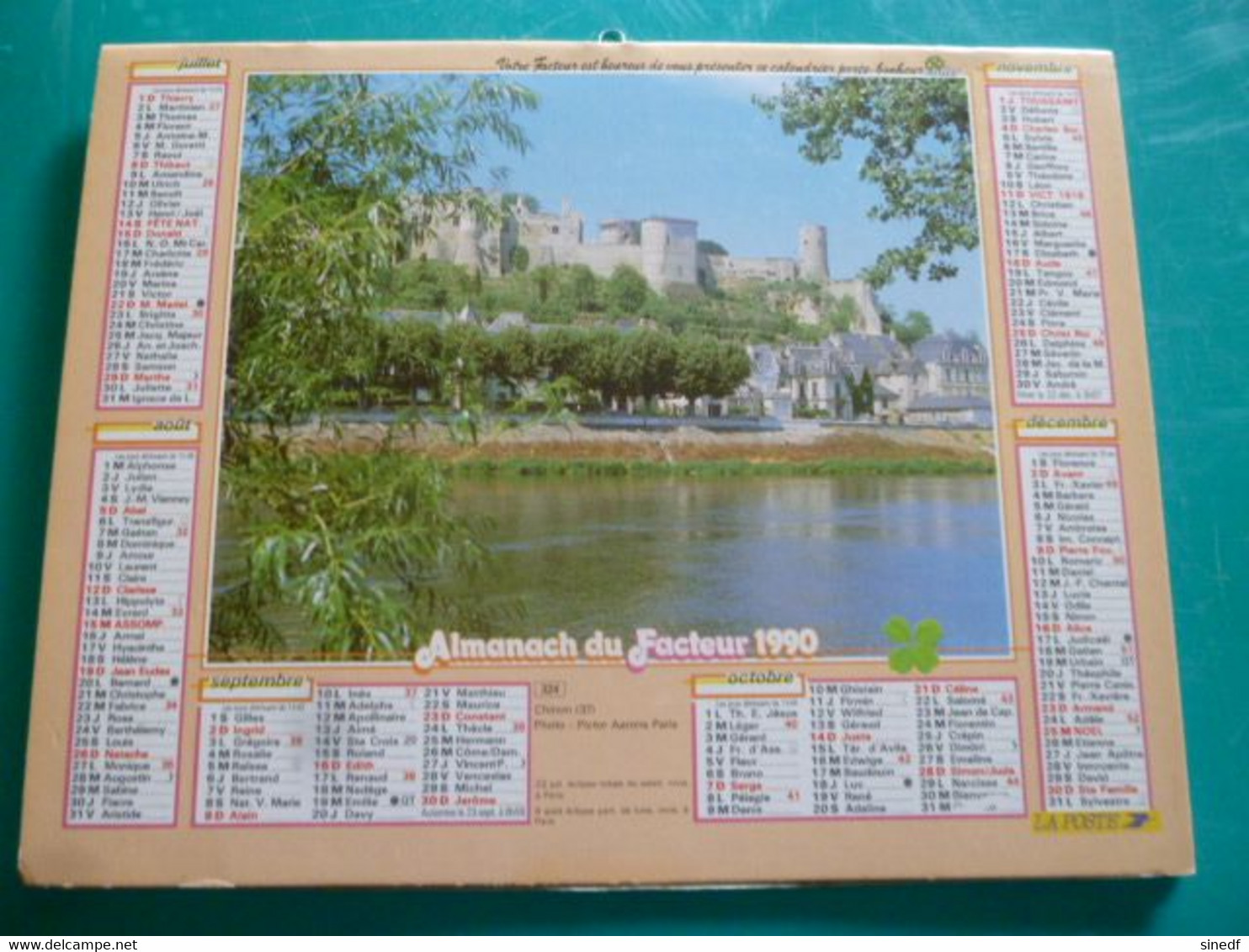 Calendrier 1990 Oller CHINON Indre Et Loire PONT De BELCASTEL Aveyron  Almanach Facteur PTT POSTE Département Sarthe - Grand Format : 1991-00