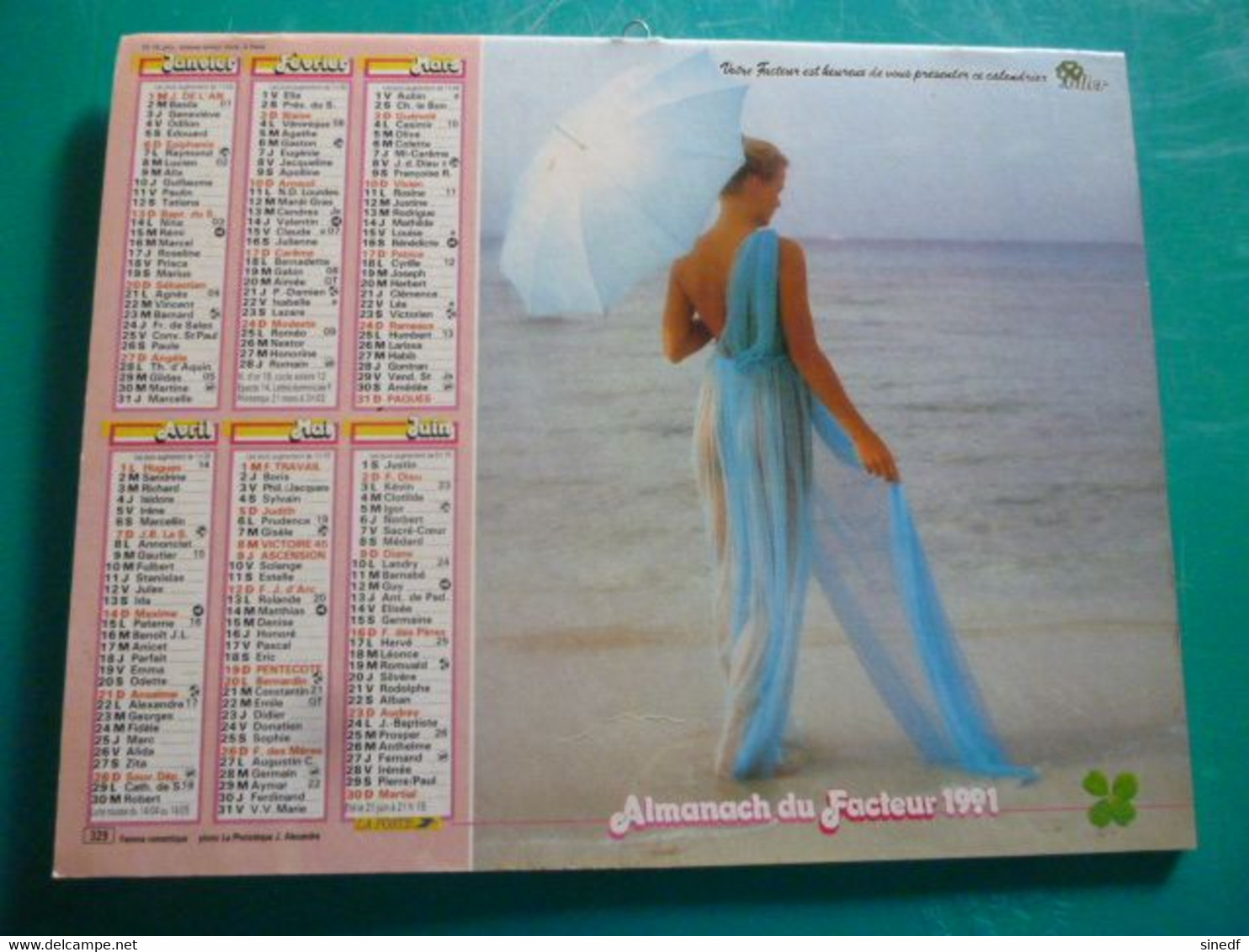 Calendrier 1991 Oller Femme Romantique Hamac Ombrelle érotique  Almanach Facteur PTT POSTE Département Sarthe - Grand Format : 1991-00