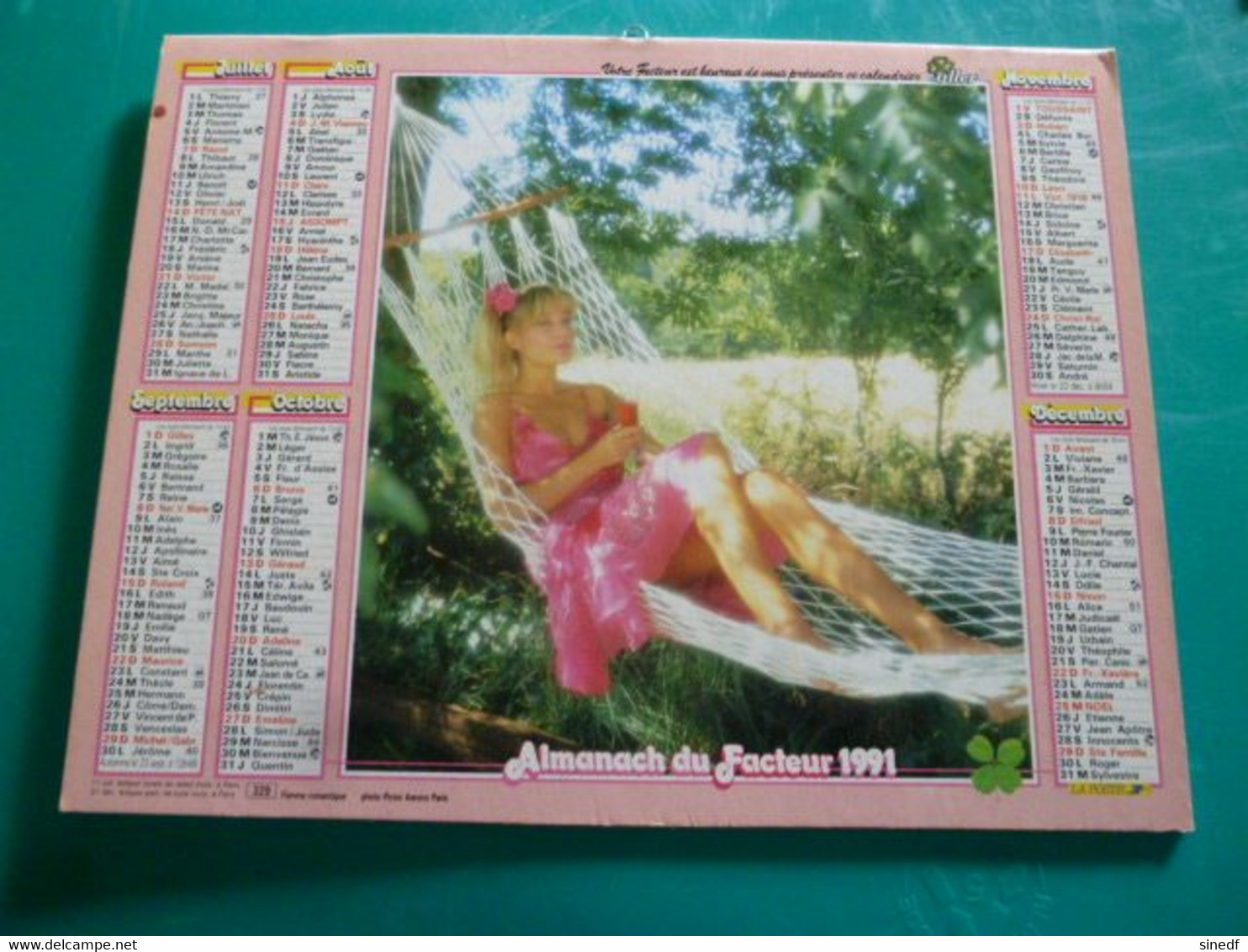 Calendrier 1991 Oller Femme Romantique Hamac Ombrelle érotique  Almanach Facteur PTT POSTE Département Sarthe - Grand Format : 1991-00