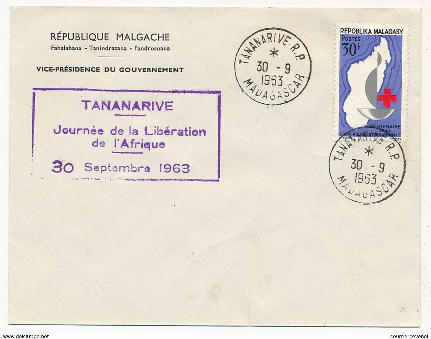 MADAGASCAR - Env. Cachet "TANANARIVE Journée De La Libération De L'Afrique - 30 Sept 1963" - Madagaskar (1960-...)