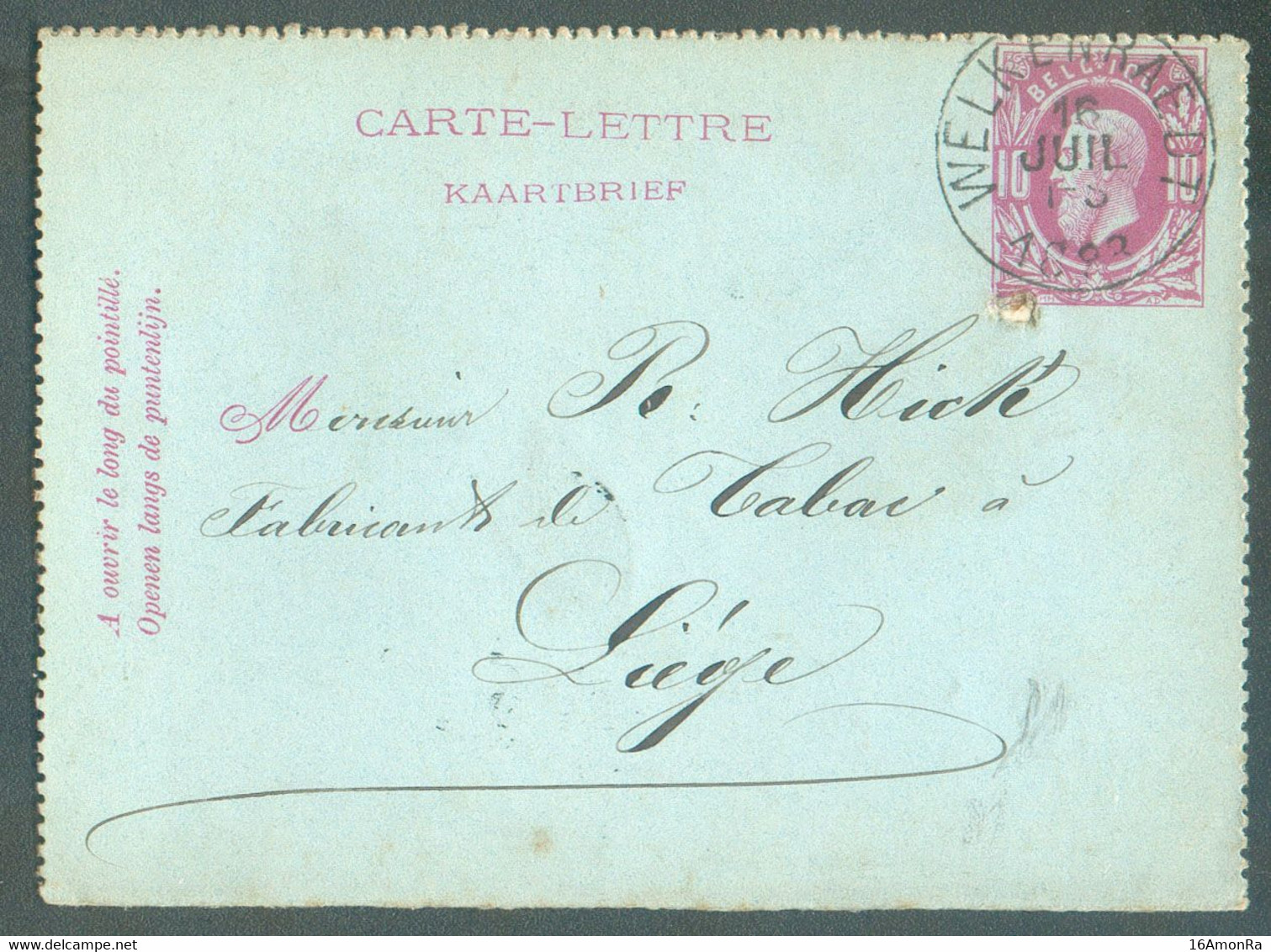 CANTON De L'EST - E.P. Carte-lettre 10c. Em. 1869,  Obl. Sc WELKENRAEDT 16 Juillet 1883 Vers Liège Fabrique De C - 19244 - Postbladen